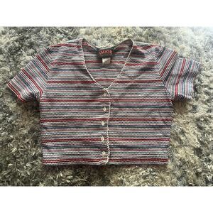 Smash By OG Striped Crop Top Button Up Top Blouse Size Small